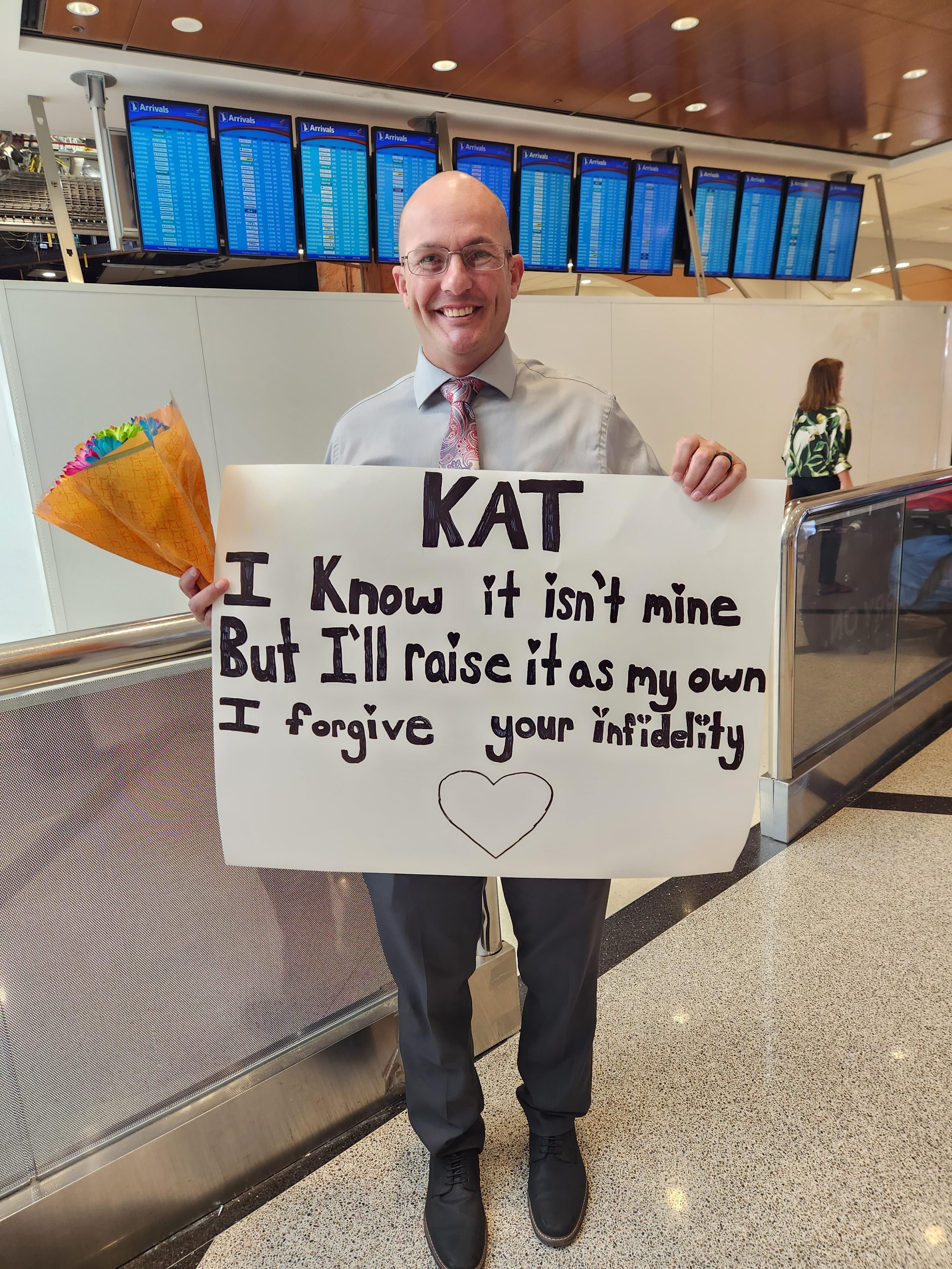 I flew my bestie in for her birthday and talked my husband into holding up this sign.