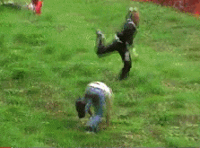Flawless face plant in a cheese roll competition