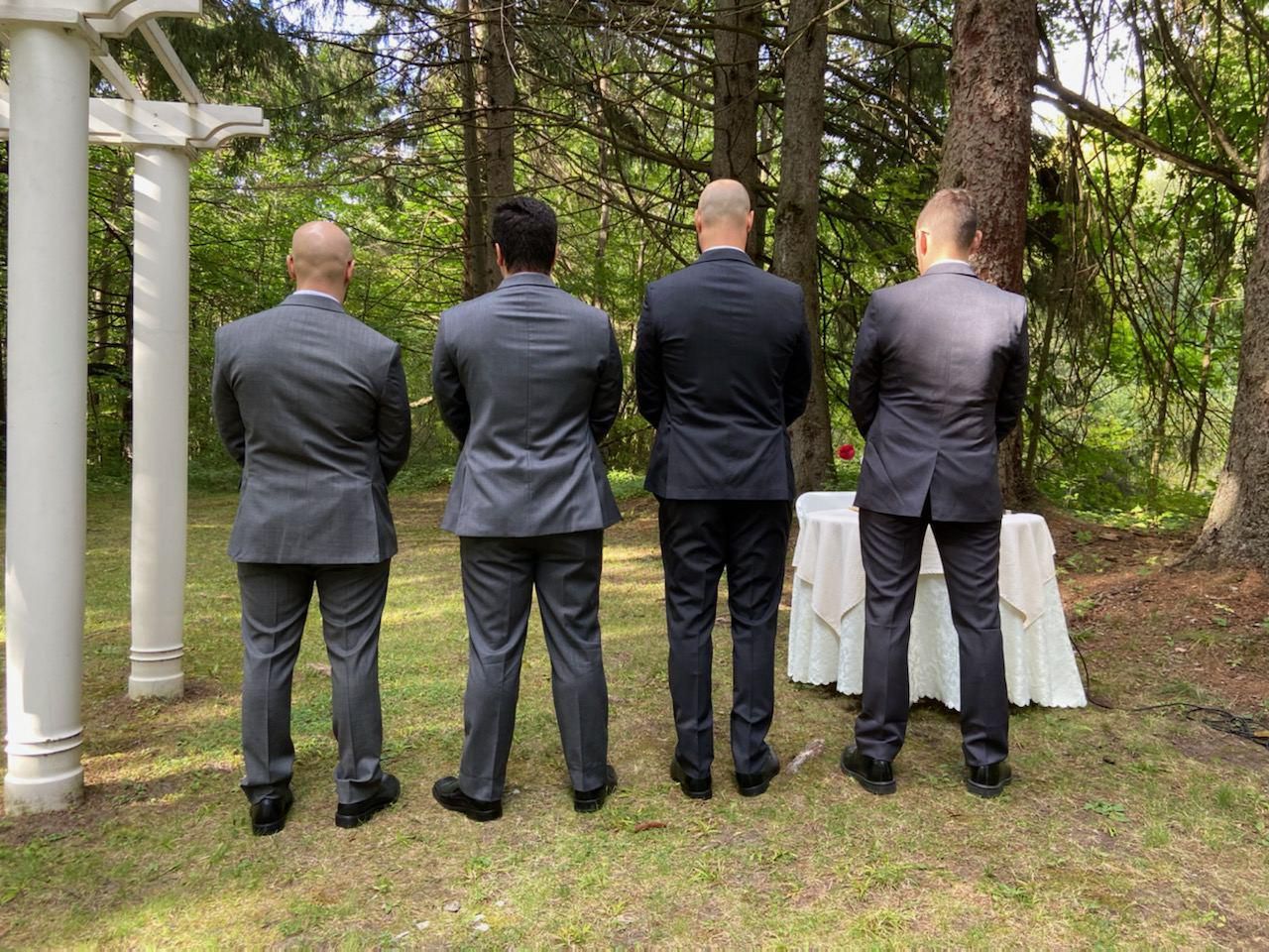 Best friend got married on the weekend. We turned around while the bride walked down.... now it looks like we're all peeing