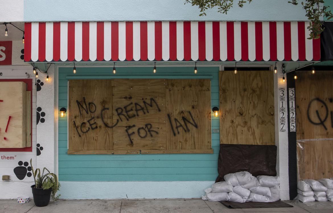 This icecream shop in Florida that boarded up to brace for hurricane Ian.