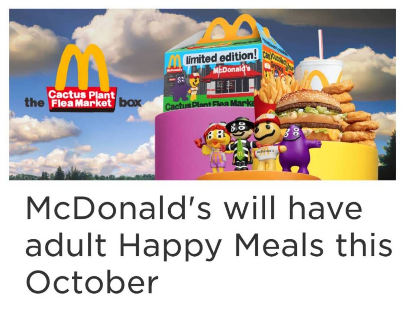 Adult Happy Meal with chicken nuggies and choccy milk please
