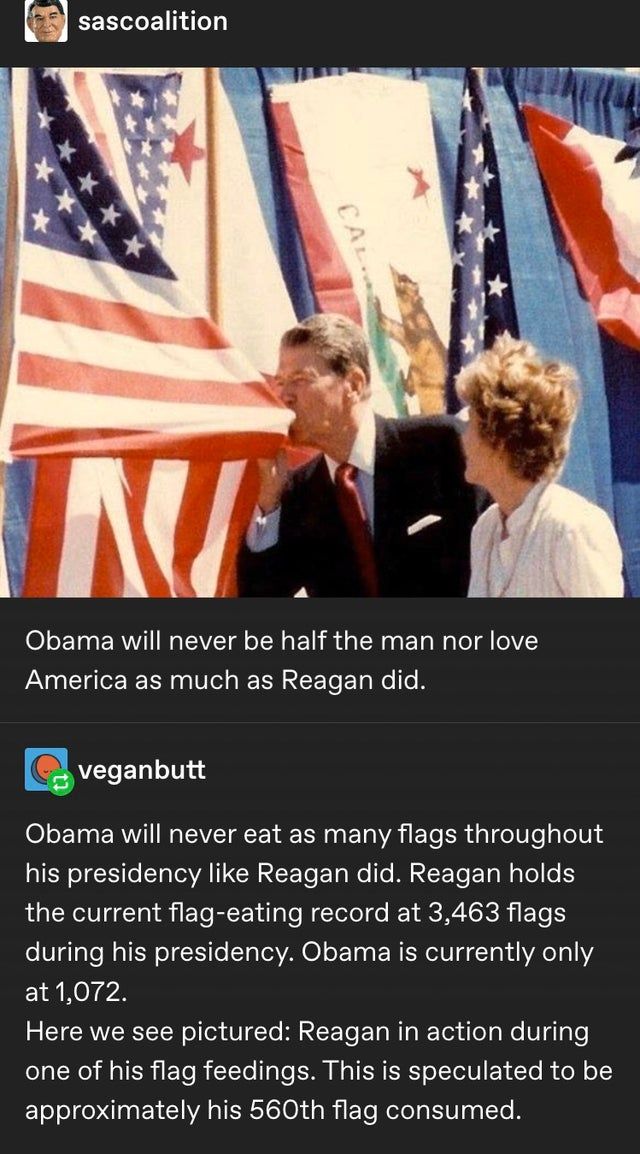 Ronald Reagan eating a flag during his second term