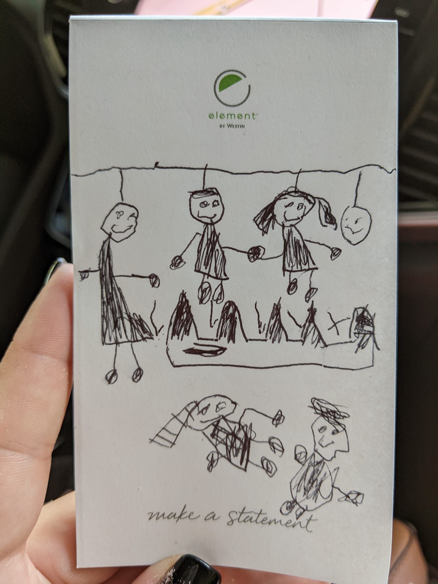My niece drawing the family's zip lining adventures today.