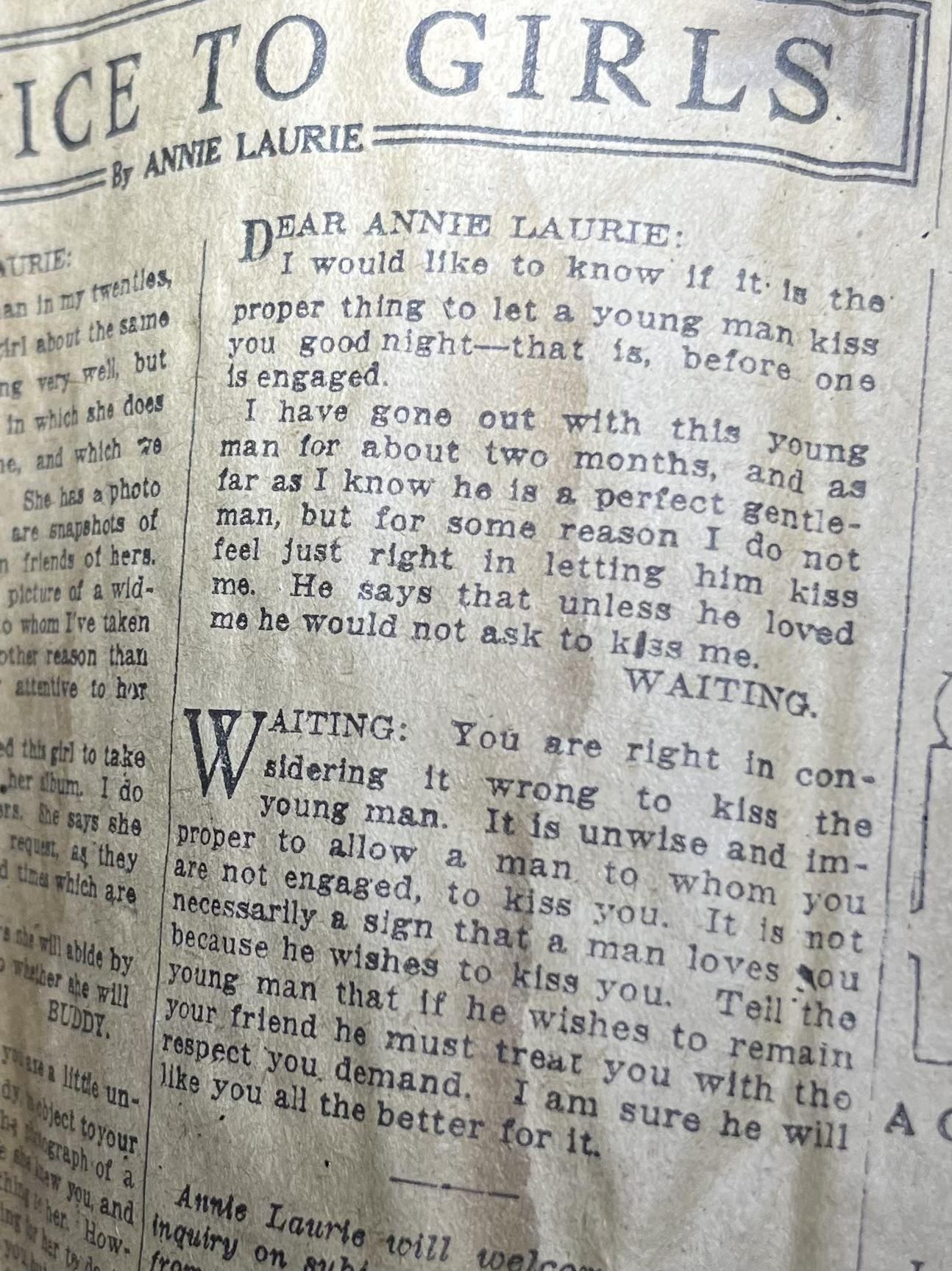 Found in 1922 newspaper in attic today.