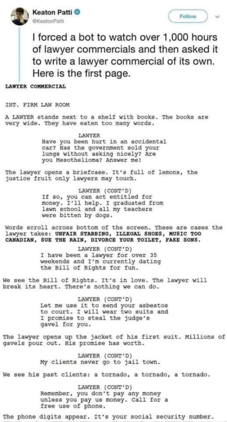 bot-generated lawyer commercial