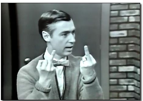 Rare behind-the-scenes photograph of Mr. Rogers when asked for an autograph on set by a child