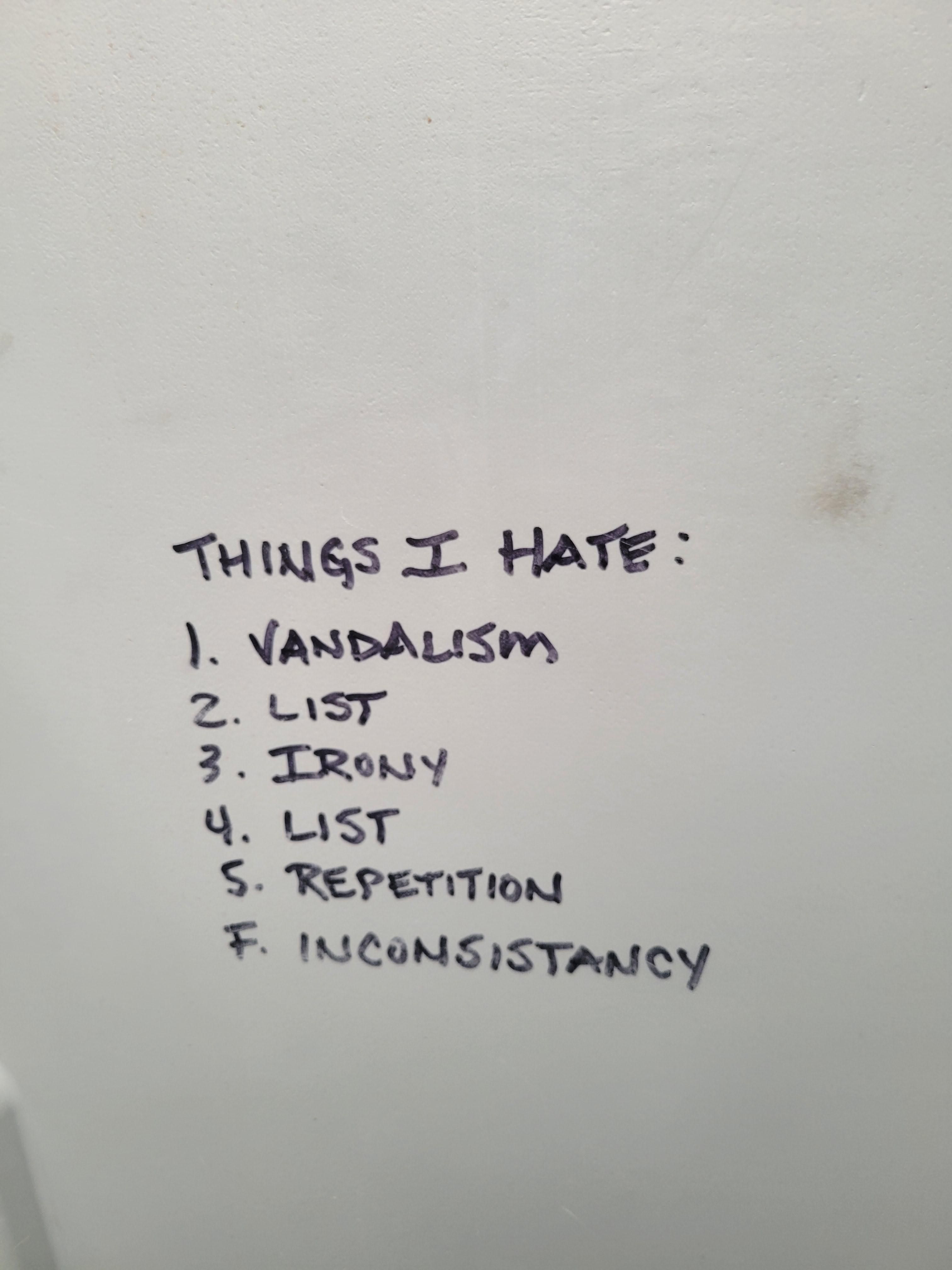 A list found in a port-a-potty at a music festival