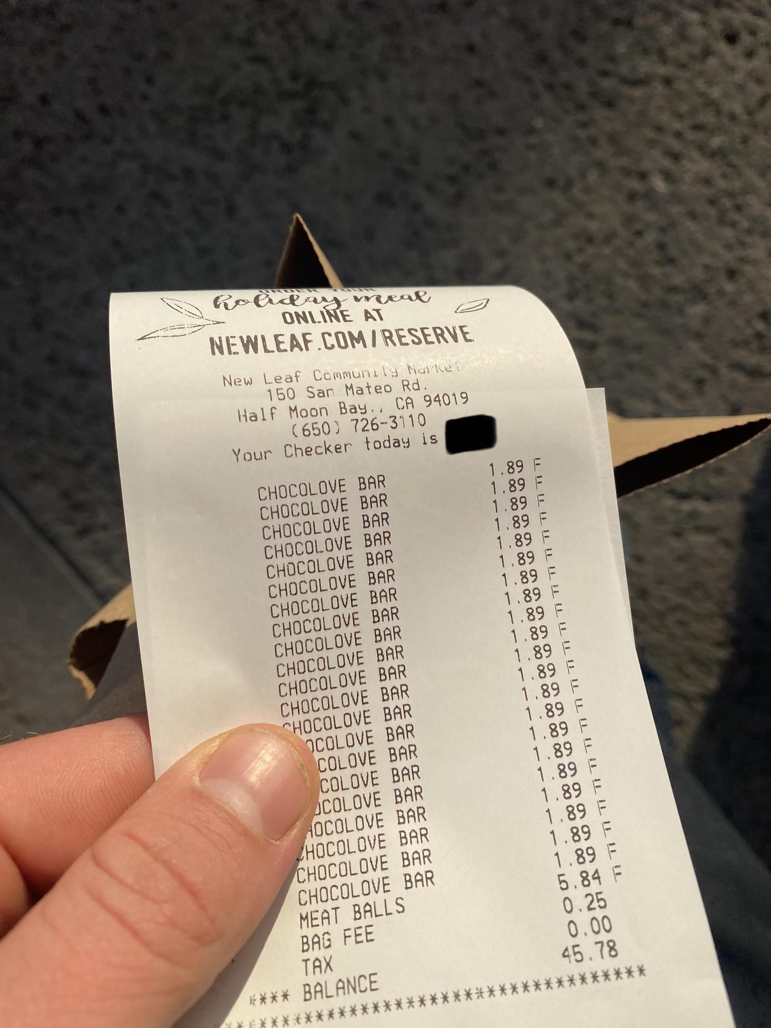 My boyfriend’s grocery receipt