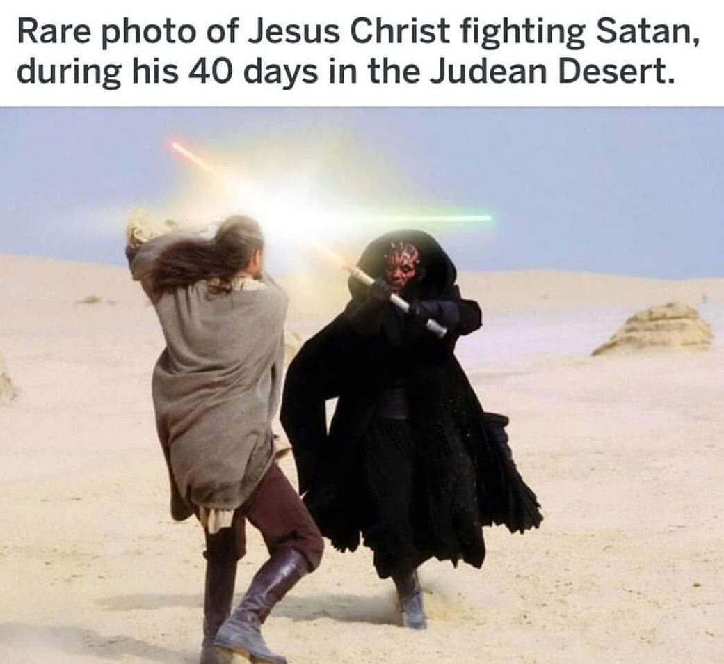 Jesus fighting off Satan in the Judean desert, ~27-29 AD.