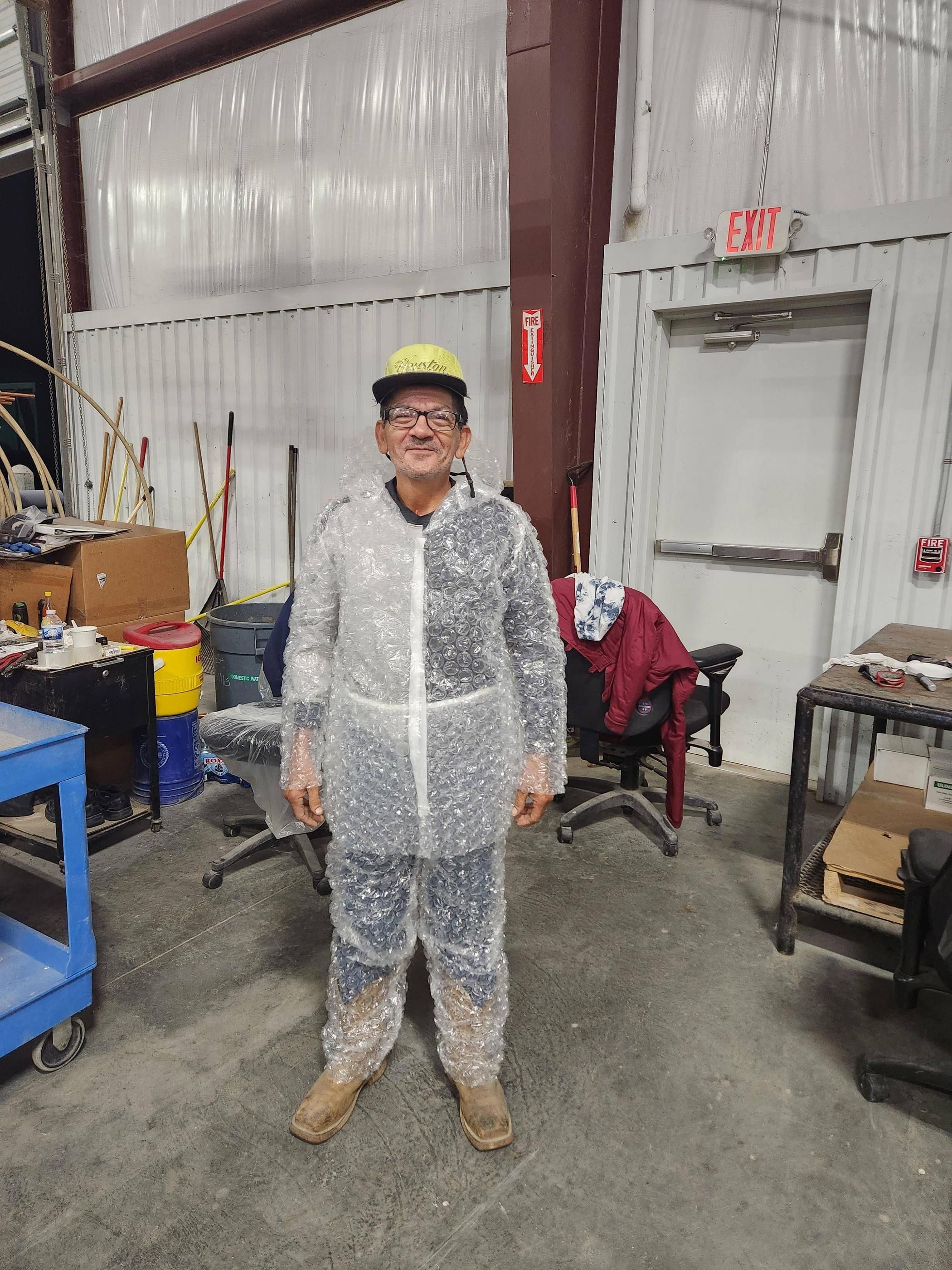 After getting hit by a forklift twice in one week, my coworker started wearing protection.