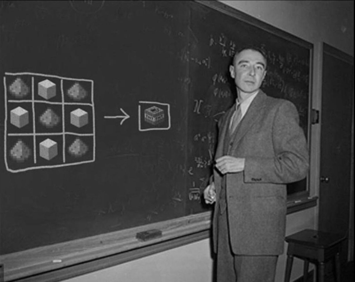 Oppenheimer invents the atomic bomb, circa 1945