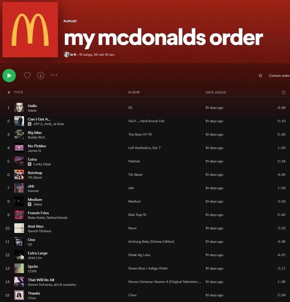 My Mcdonalds order