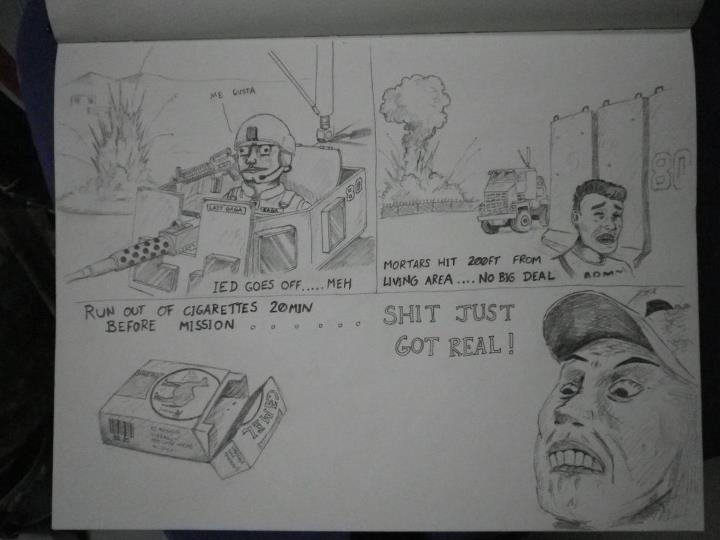 My friends hand-drawn rage comic he made in Iraq