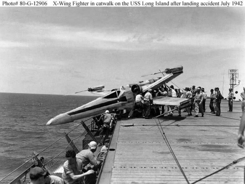 X-Wing crash while trying to land on USS Long Island