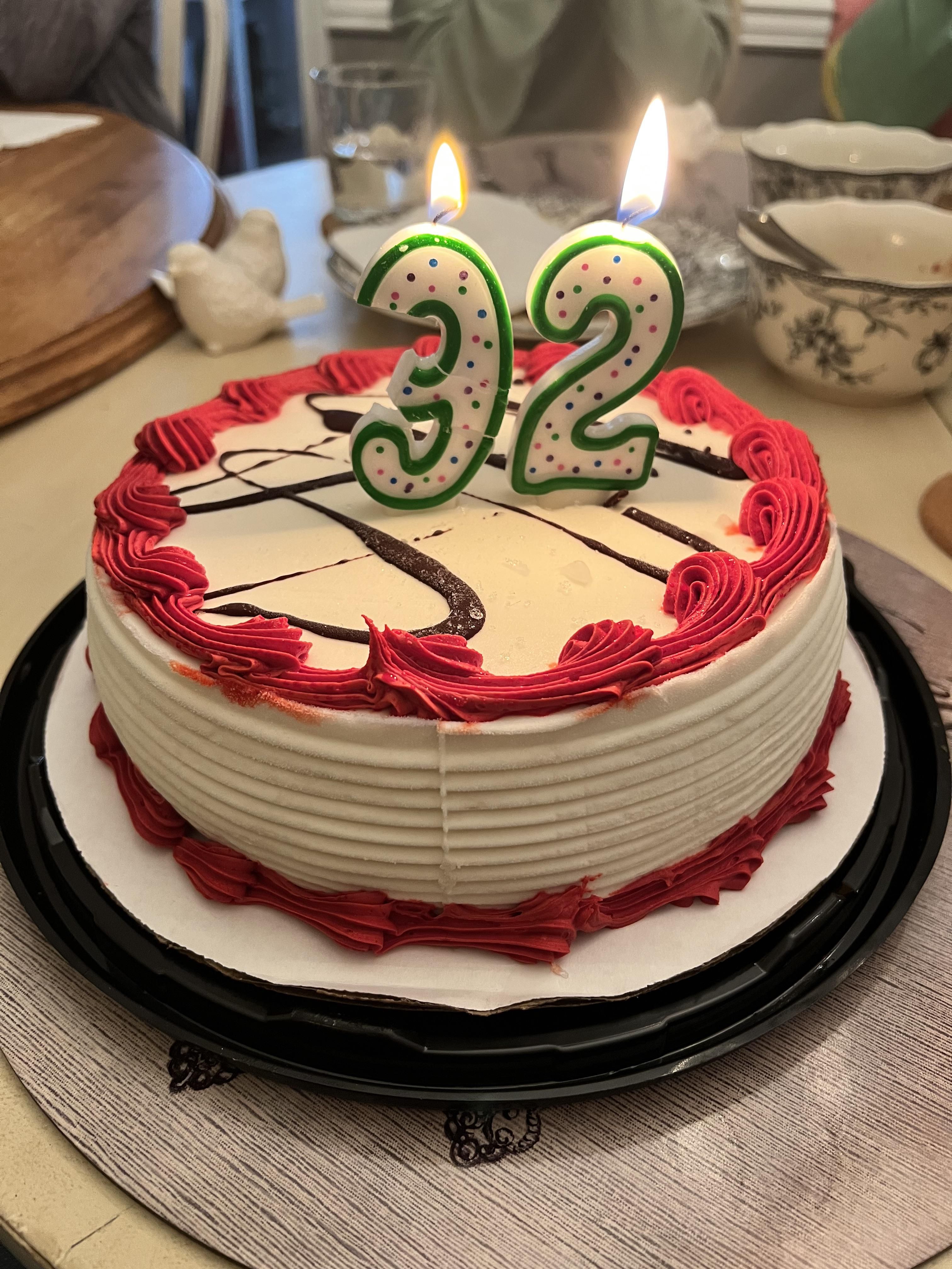 My parents threw me a belated birthday party at their house, and my Mom was confident she had the correct candles before I showed up.