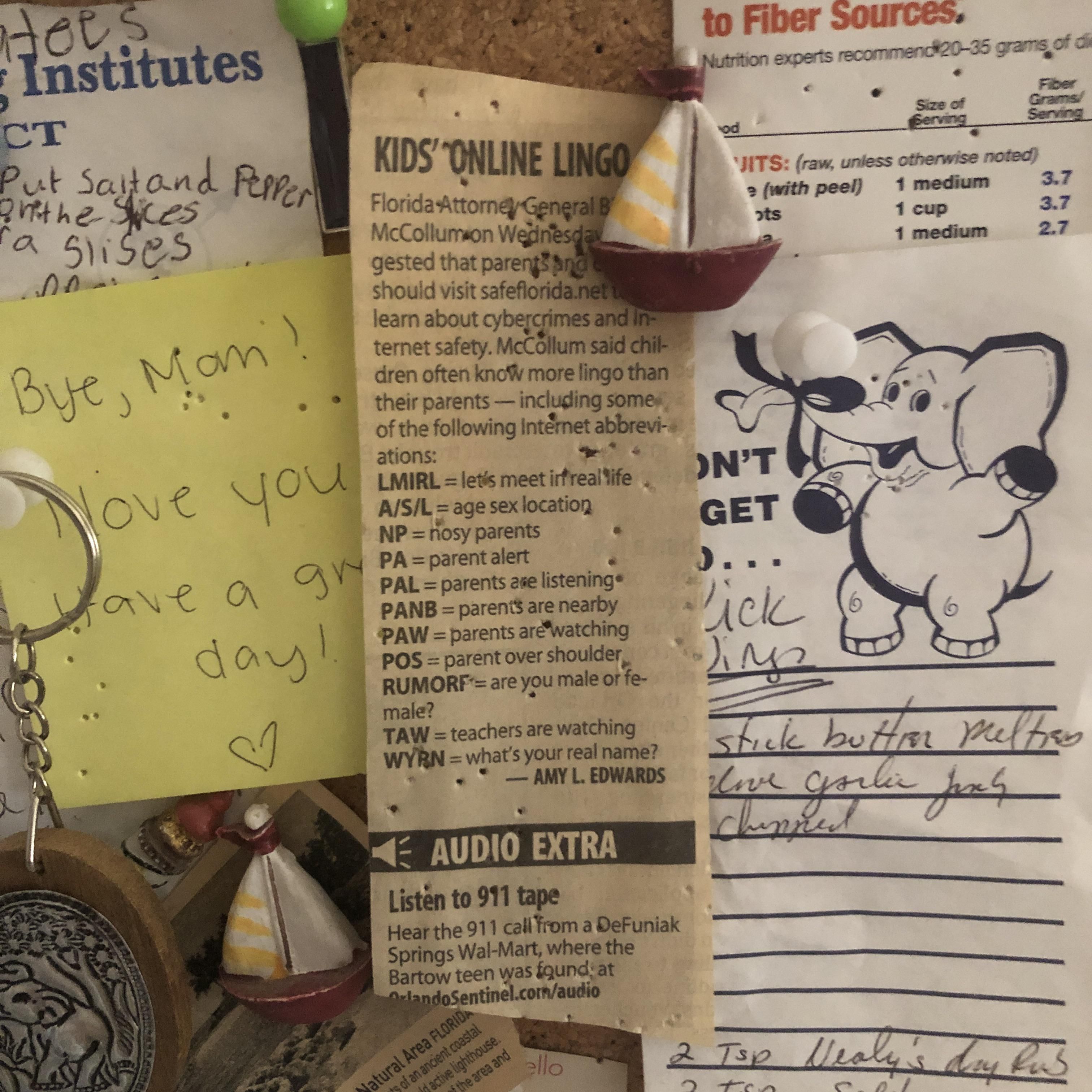 My mom has had this newspaper clipping pinned to the cork board in her kitchen since I was 12. I am now 26.