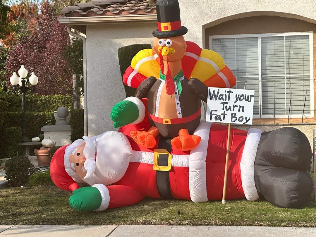 My friend's neighbor has strong feelings about early Christmas decorations.