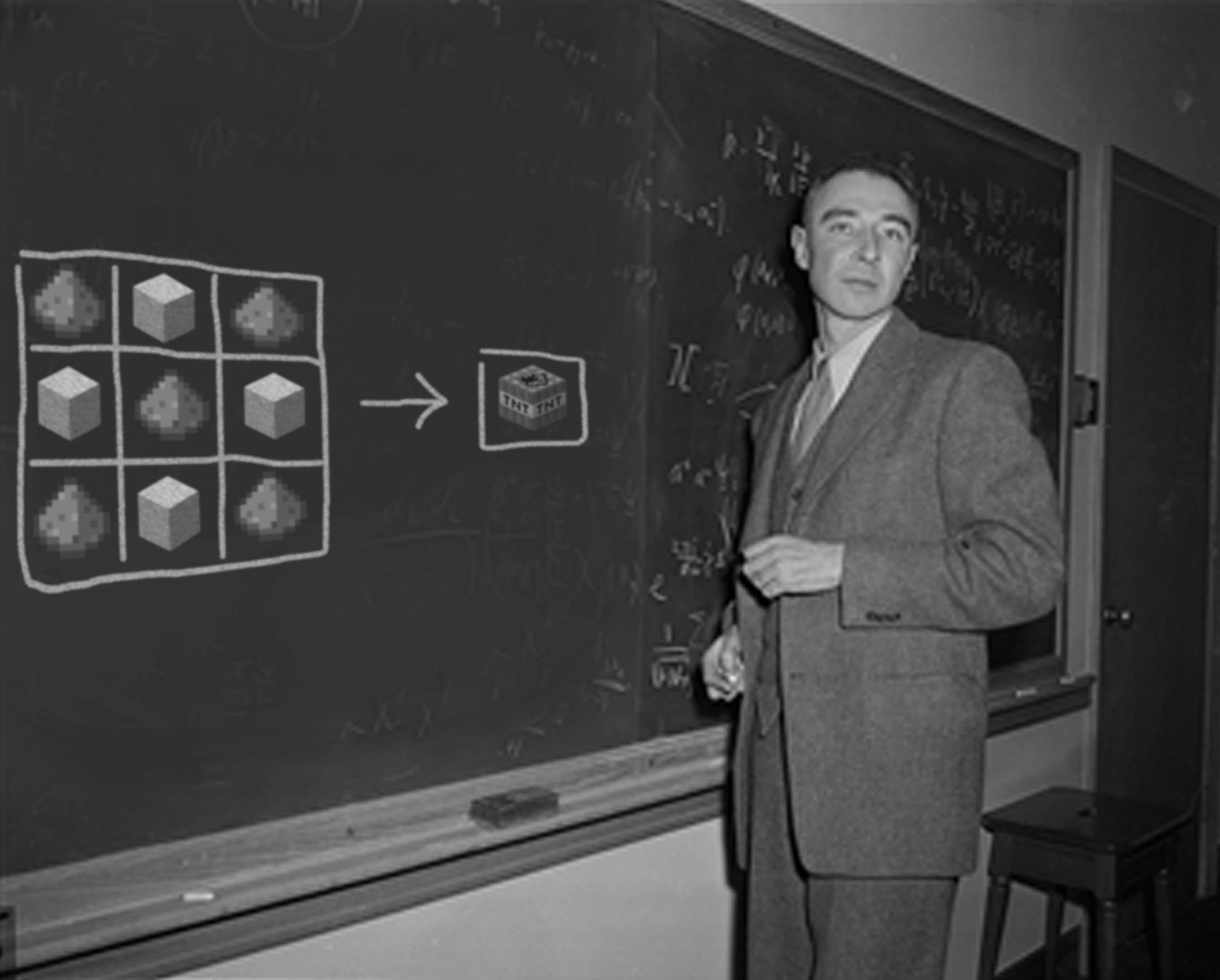 Picture of J. Robert Oppenheimer taken as he completed the final design of the atomic bomb.