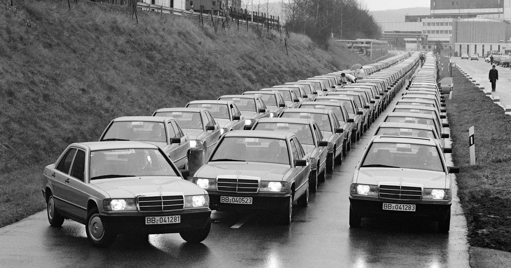 Traffic jam in Albania, 1982