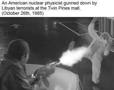 prominent nuclear physicist Dr. Emmett Brown was gunned down in a mall parking lot. He was survived by his dog Einstein.