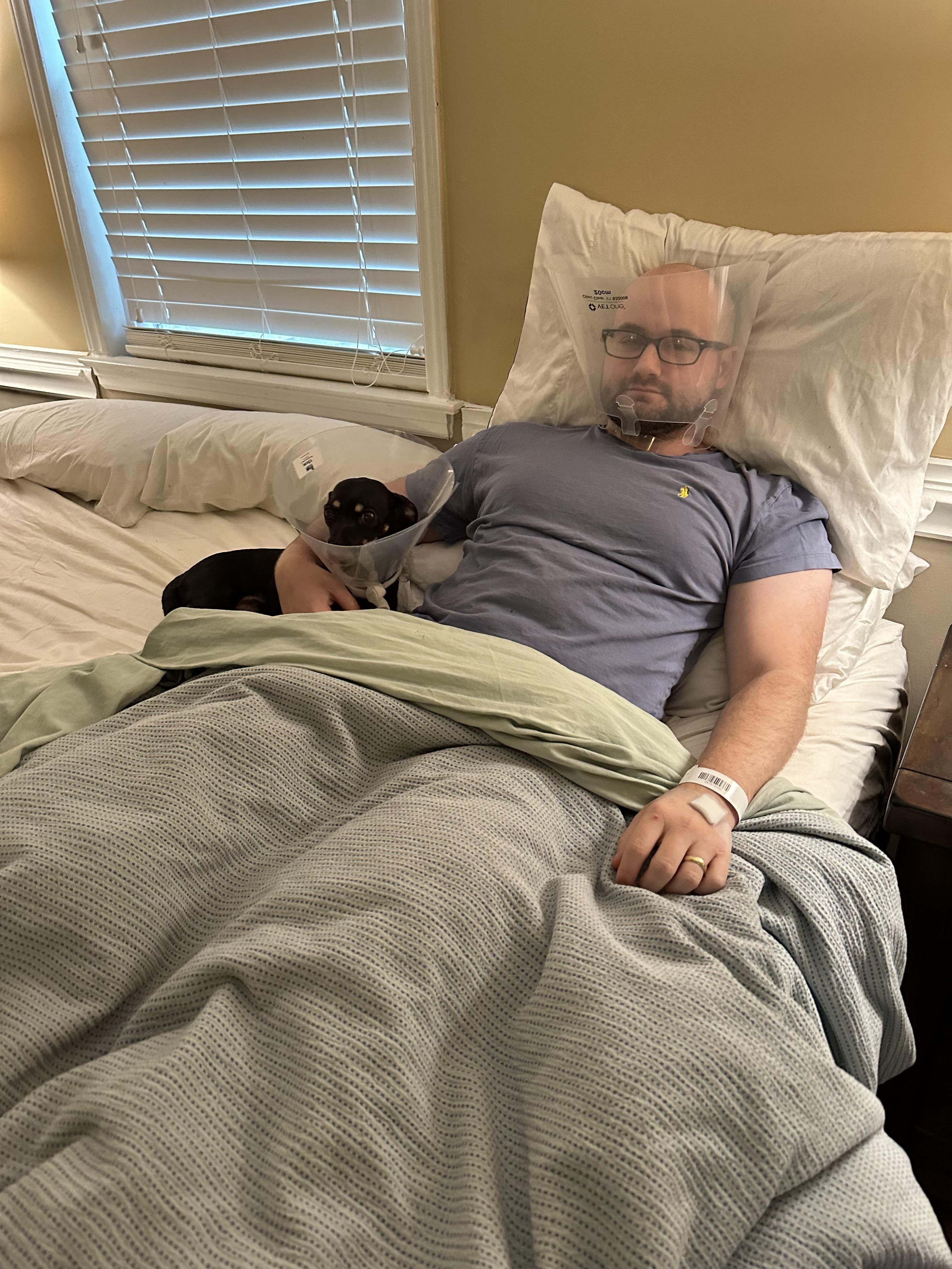 Not even a day after our dog had a mass removal, I ended up having an emergency appendectomy. Wife is taking care of both of us.