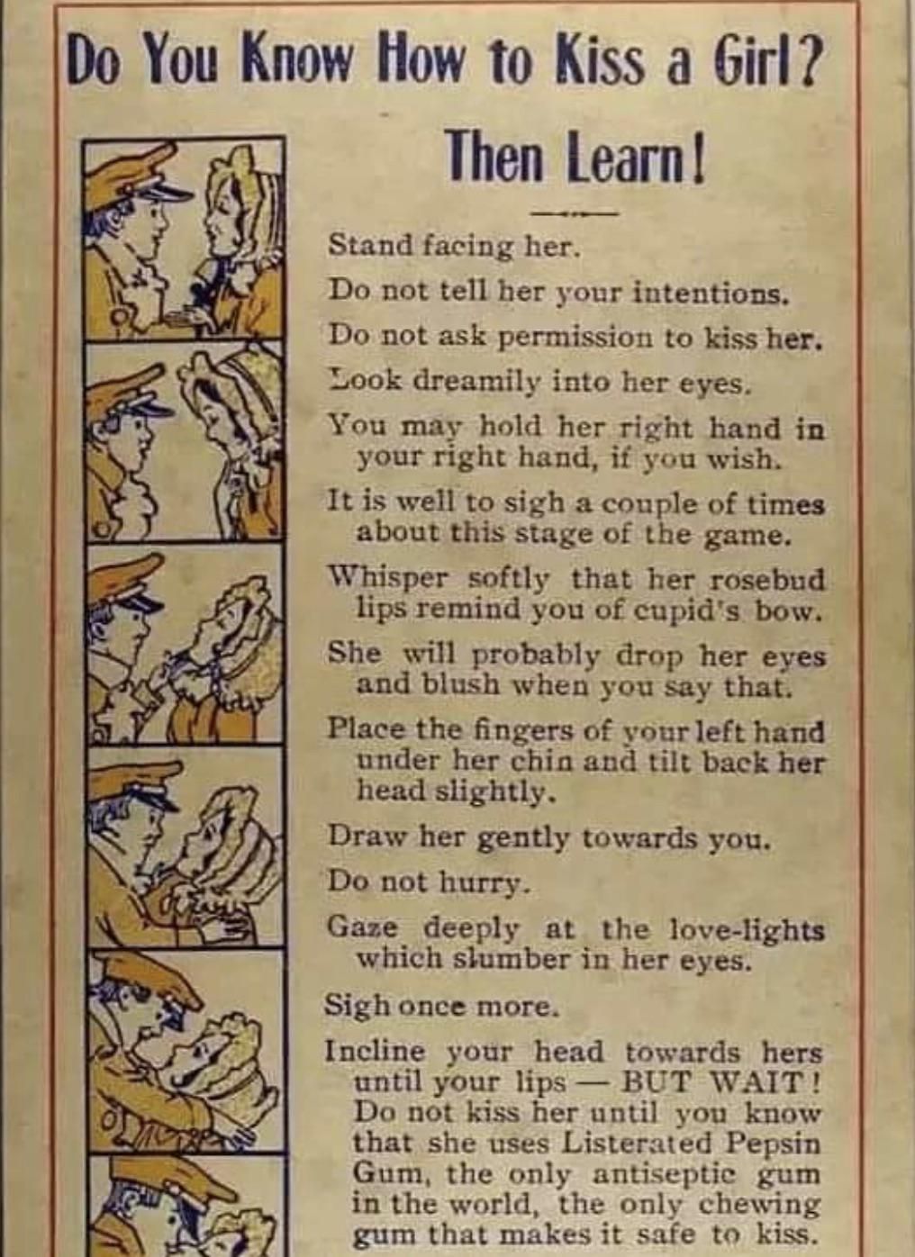 Detailed instructions on how to kiss a girl from 1911.