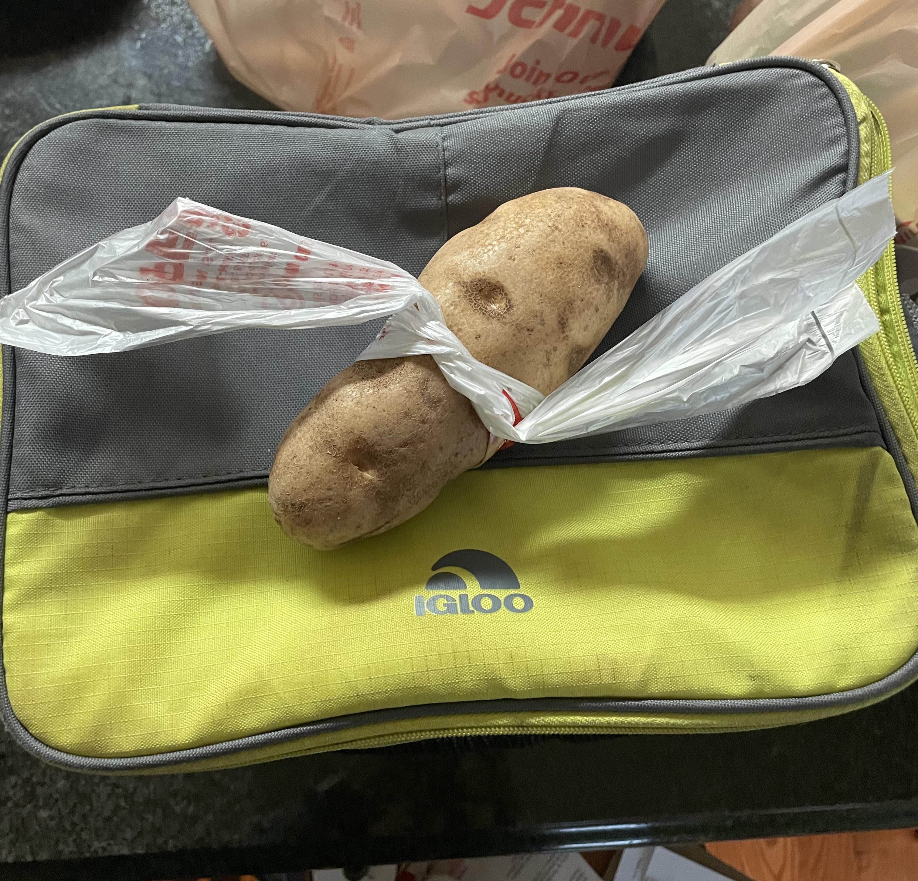 My wife couldn’t open the bag, so this was her solution when she bought the potato.