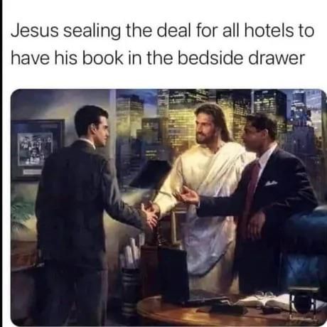 Jesus seals the deal 1950 to have the Bible in hotels.