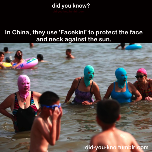 Seriously China Facekini and shades on beach?