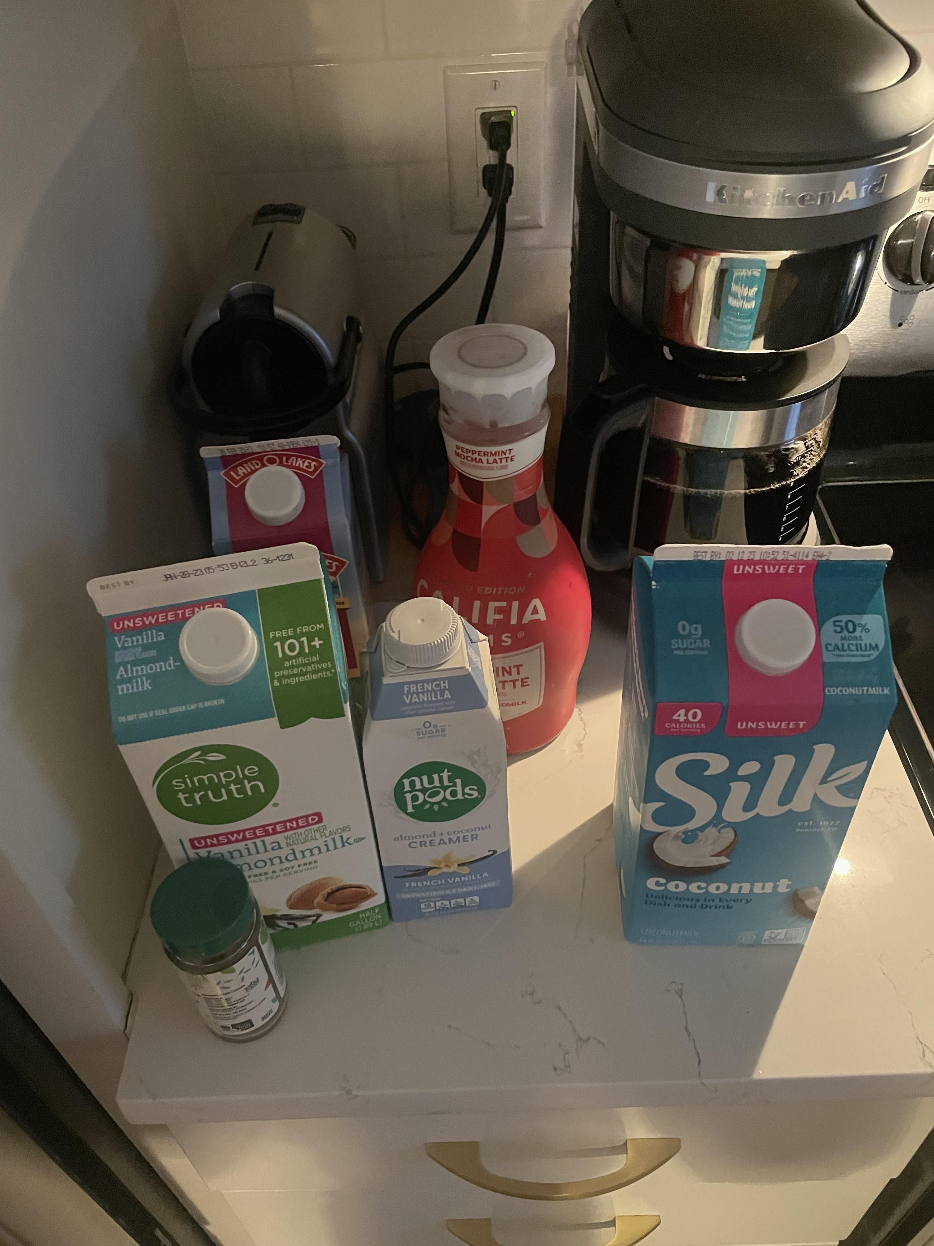 My wife claims to love coffee but she mixes it with all of this each morning. I believe she is more into dairy alternatives.