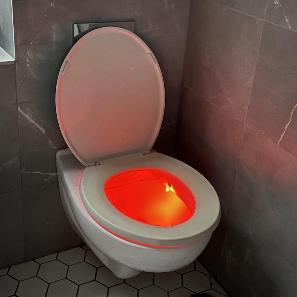 We got given a toilet light but it’s stuck on red which is the most terrifying colour to have glowing from your toilet