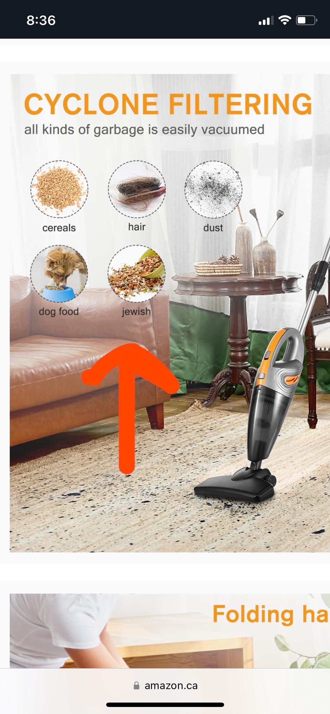 Went to look on Amazon for a cheap vacuum for my sons apartment. Came across this interesting reference…I guess if anyone is tackling “Jewish” spills, this is the model for you…