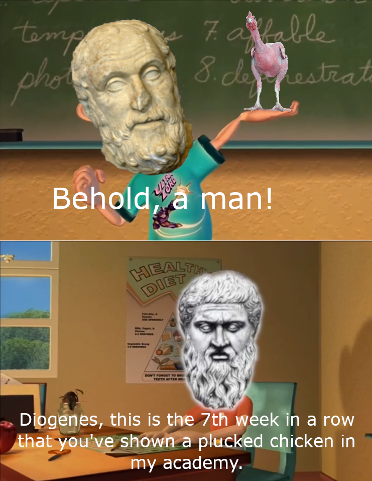 Plato getting tired of Diogenes' shit