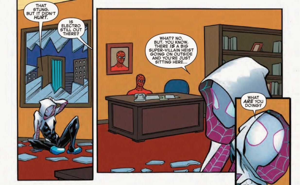 Tingling his spider sense behind that desk