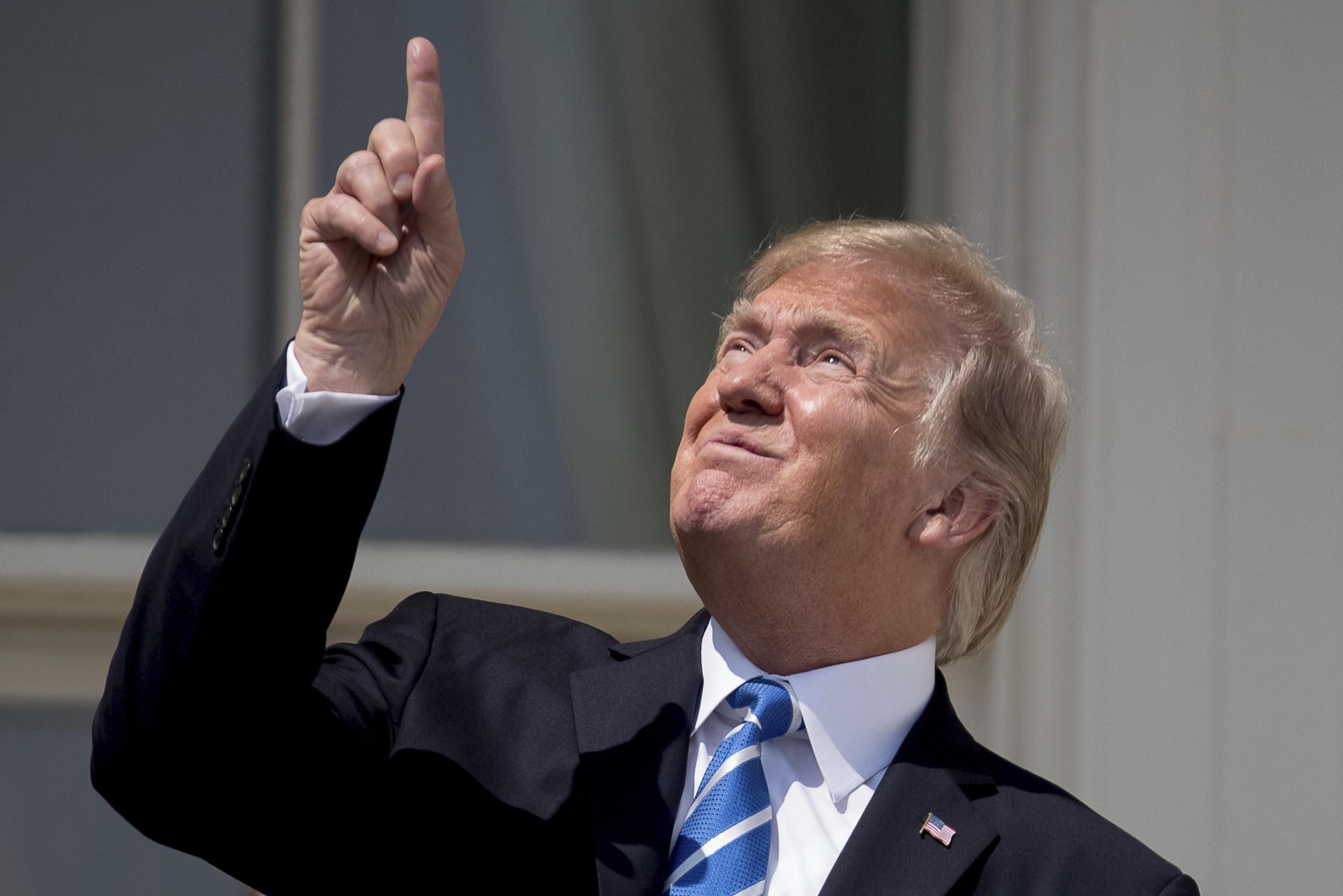 Donald Trump spots a Chinese spy balloon during his presidency. Circa 2018