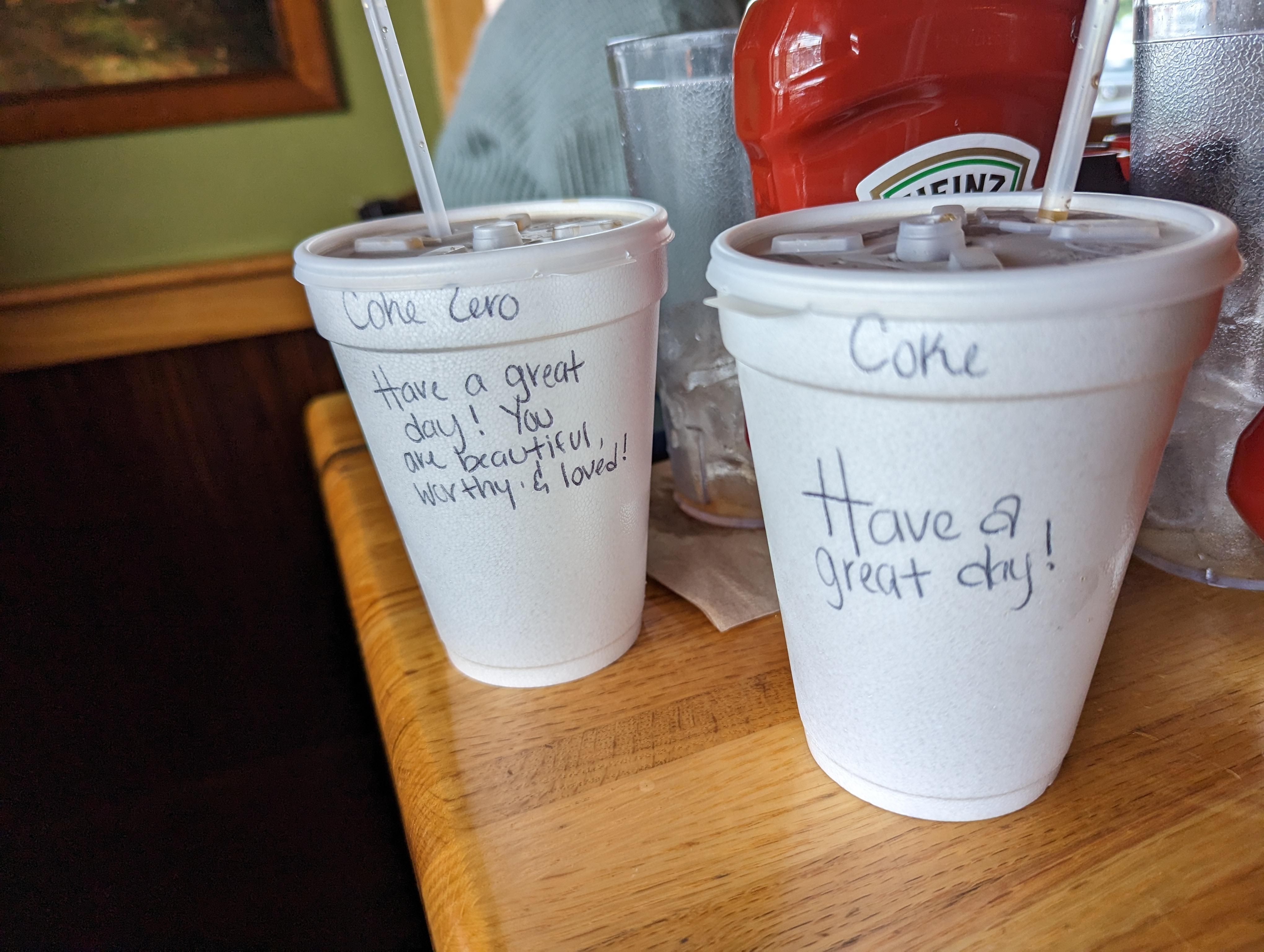Waitress left kind messages on our drinks. Feel like mine's missing something...