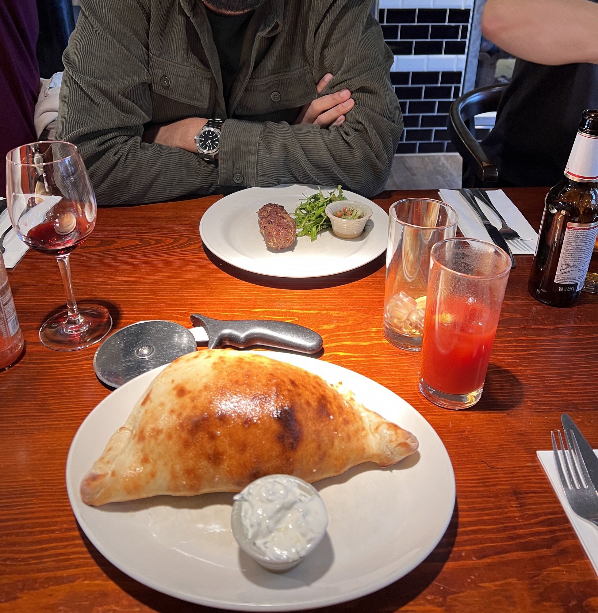 My calzone vs my colleague’s kofte kebab. He deeply regrets going on a keto diet.