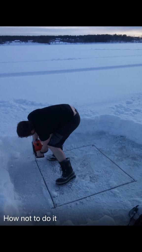 My lumberjack brother-in-law first time in Finland making an icehole