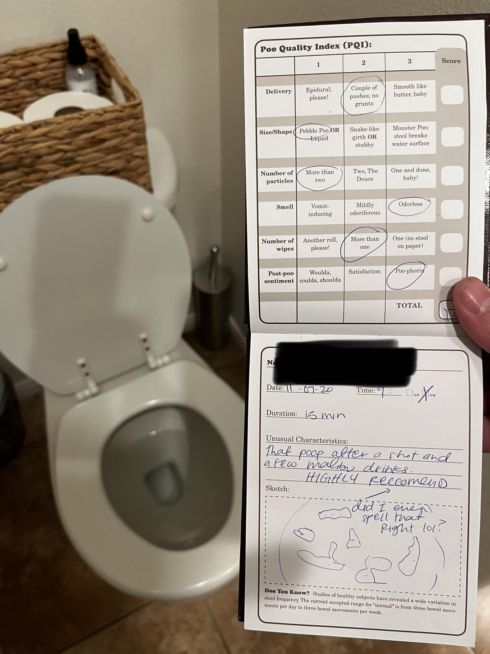 My Airbnb came with a “Poo Logbook” with over 100 entries by guests.