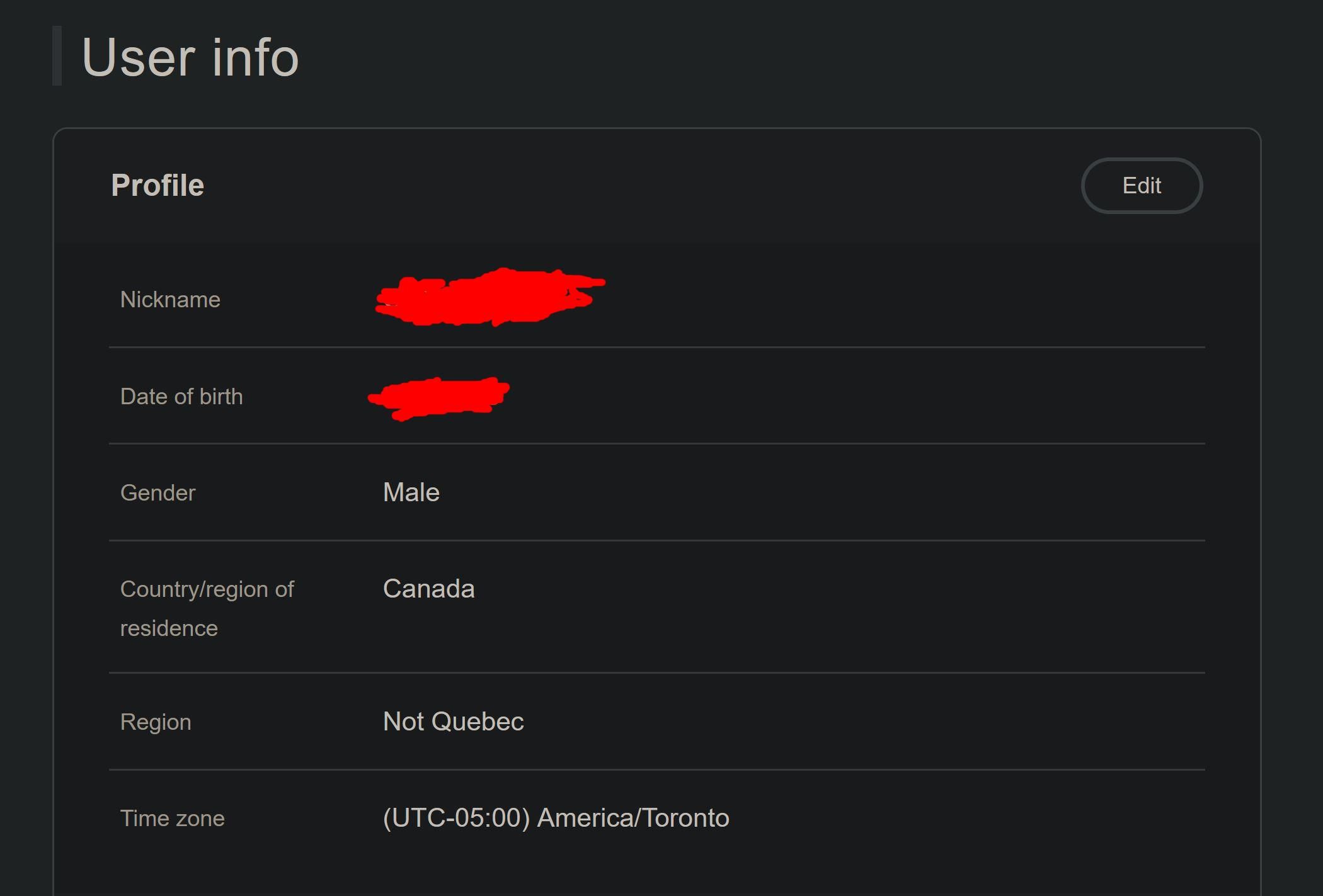 My Nintendo profile shows me in the Canadian region of "Not Quebec"