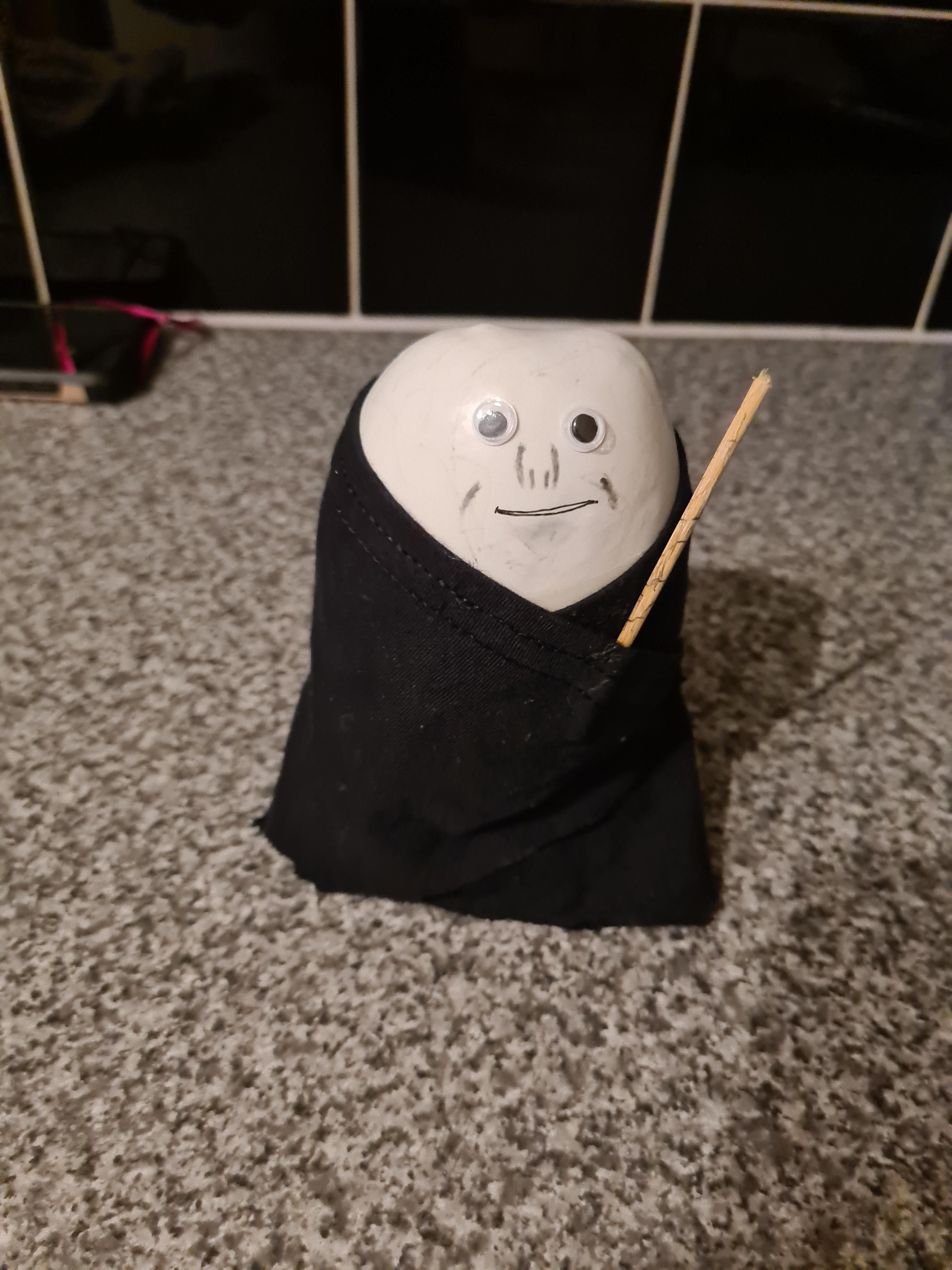 My daughter's school don't dress up for world book Day, but we have to dress a potato as a character. Any guesses who it is?