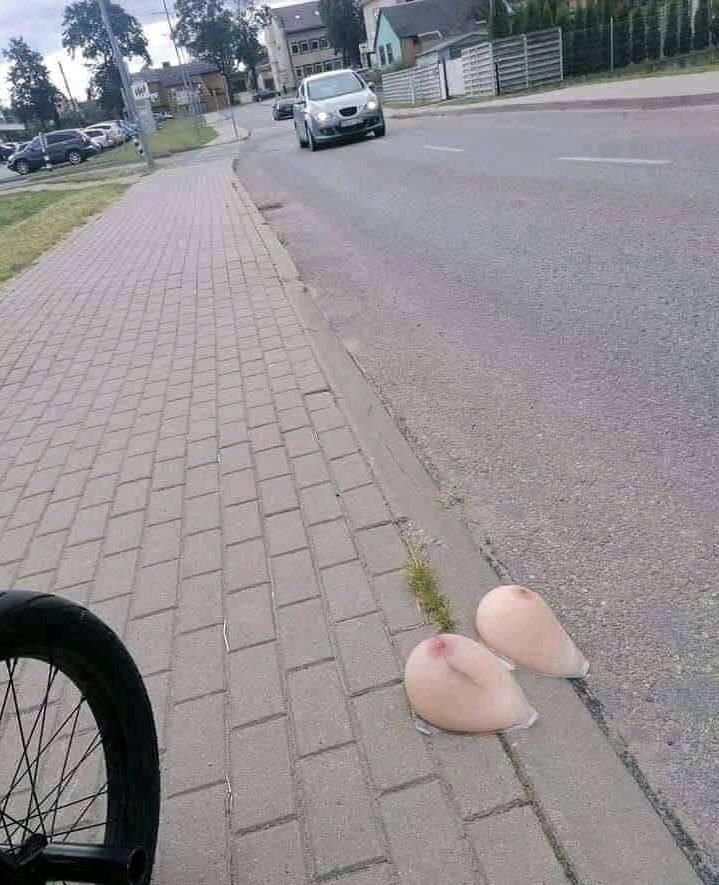 Someone leaves their boobies on the roadside