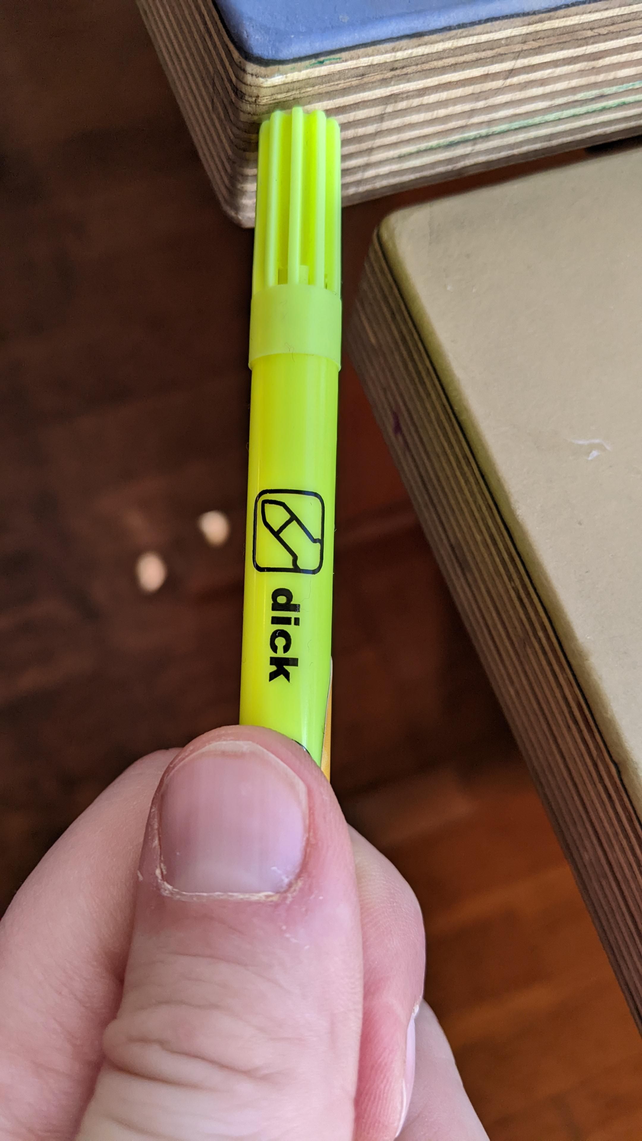 Quite the unfortunate design for a felt tip pen.