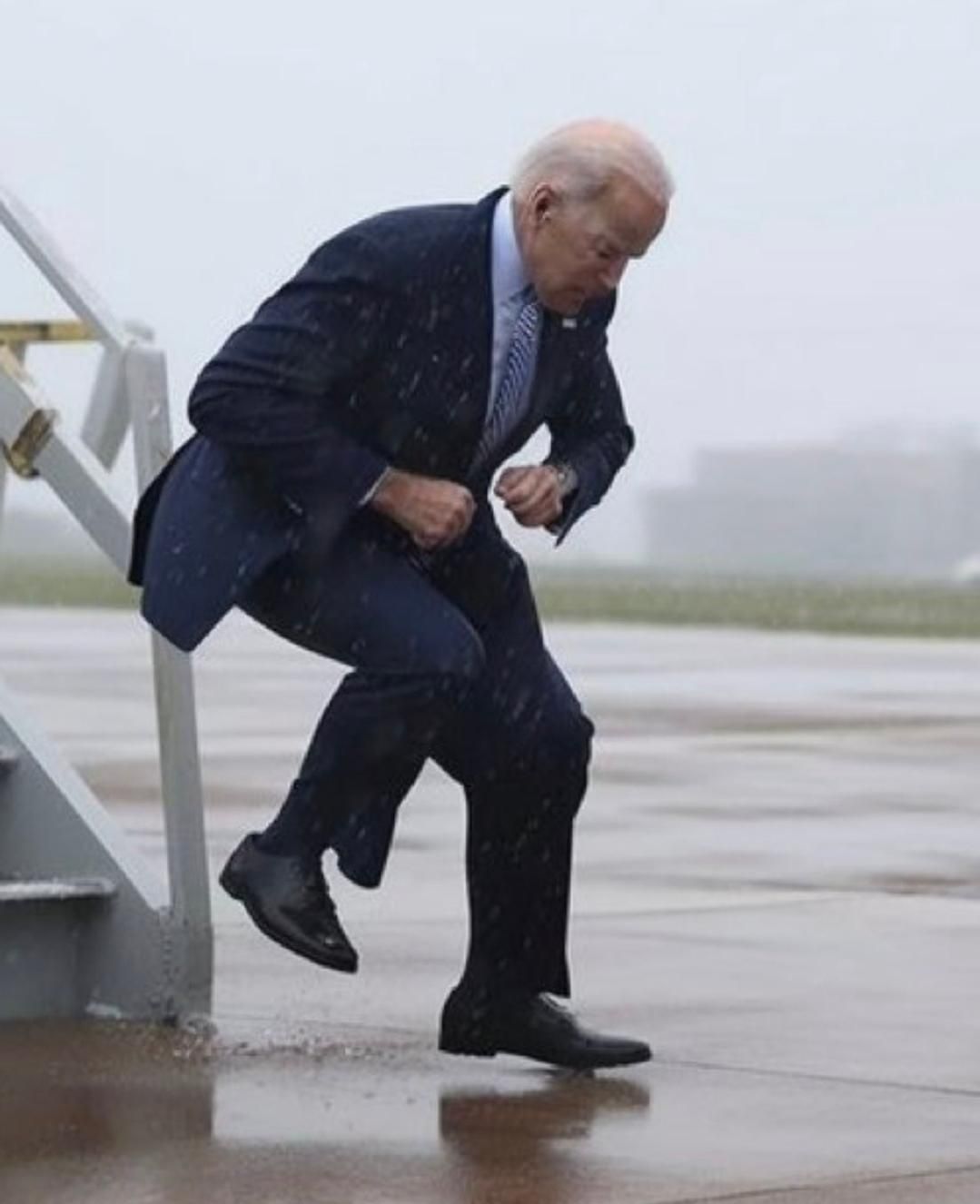 Joe Biden break dancing on the tarmac after receiving his first "10% for the big guy" payment in 2017.
