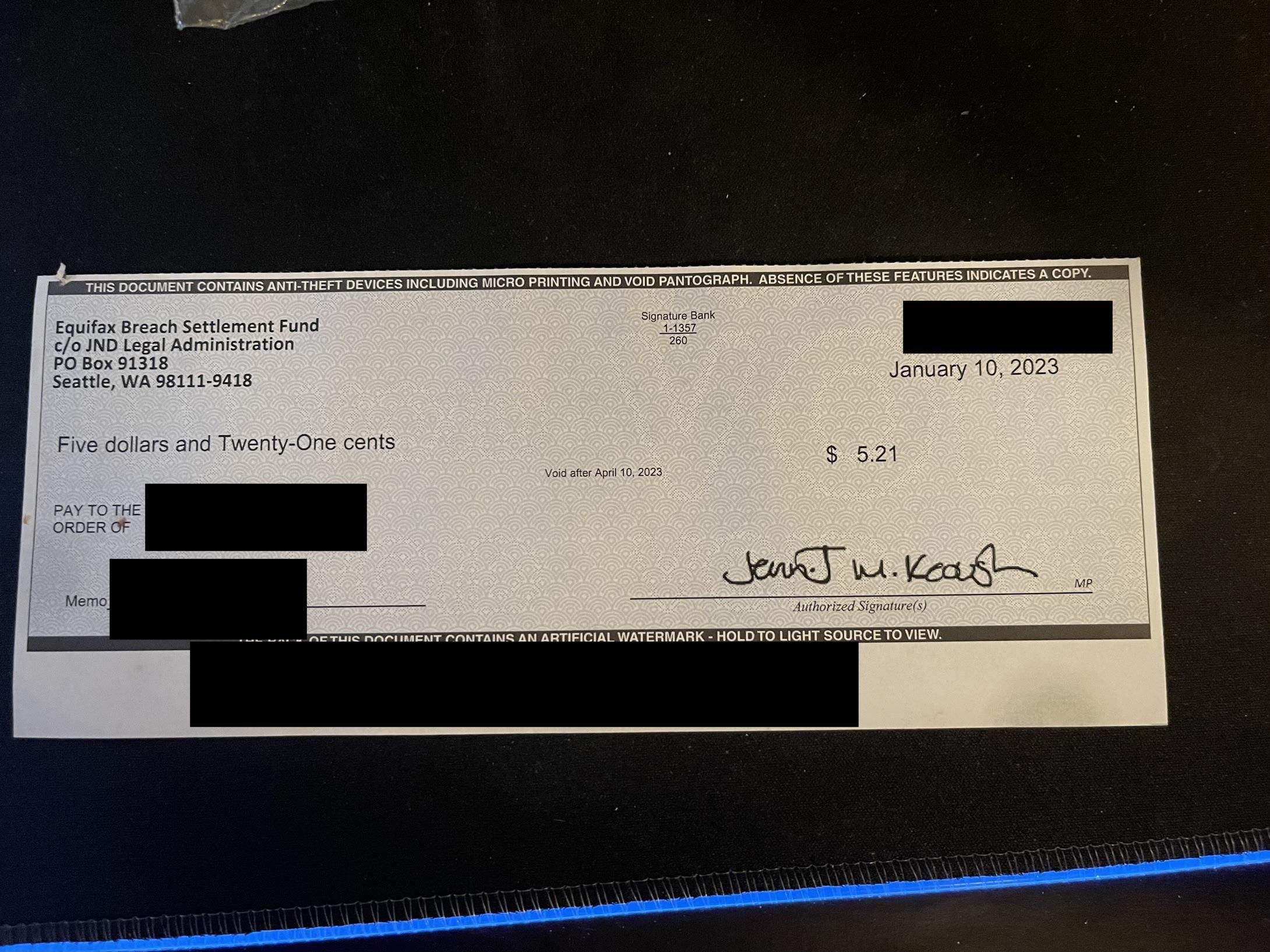 2019 they said we could get $125 to $250 for the equifax breach. Got my settlement check! So excited!