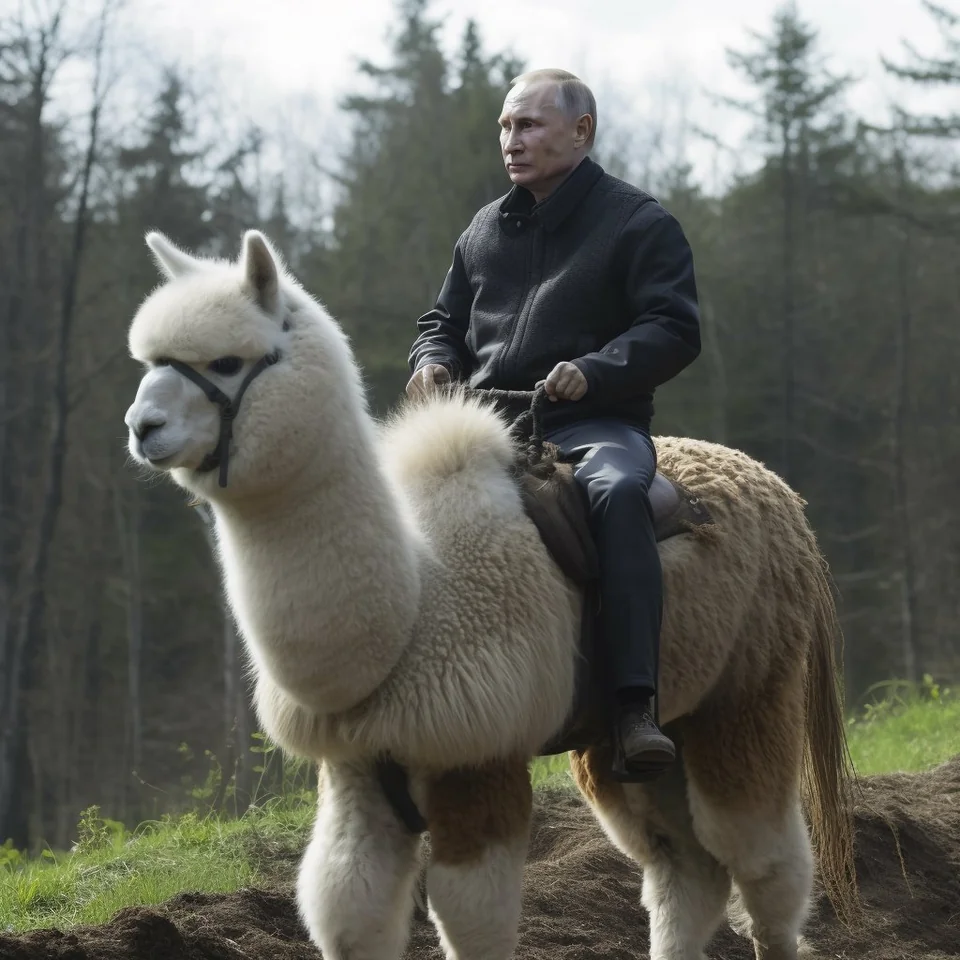 Putin riding through the forests of Crimea, 2014, colorized