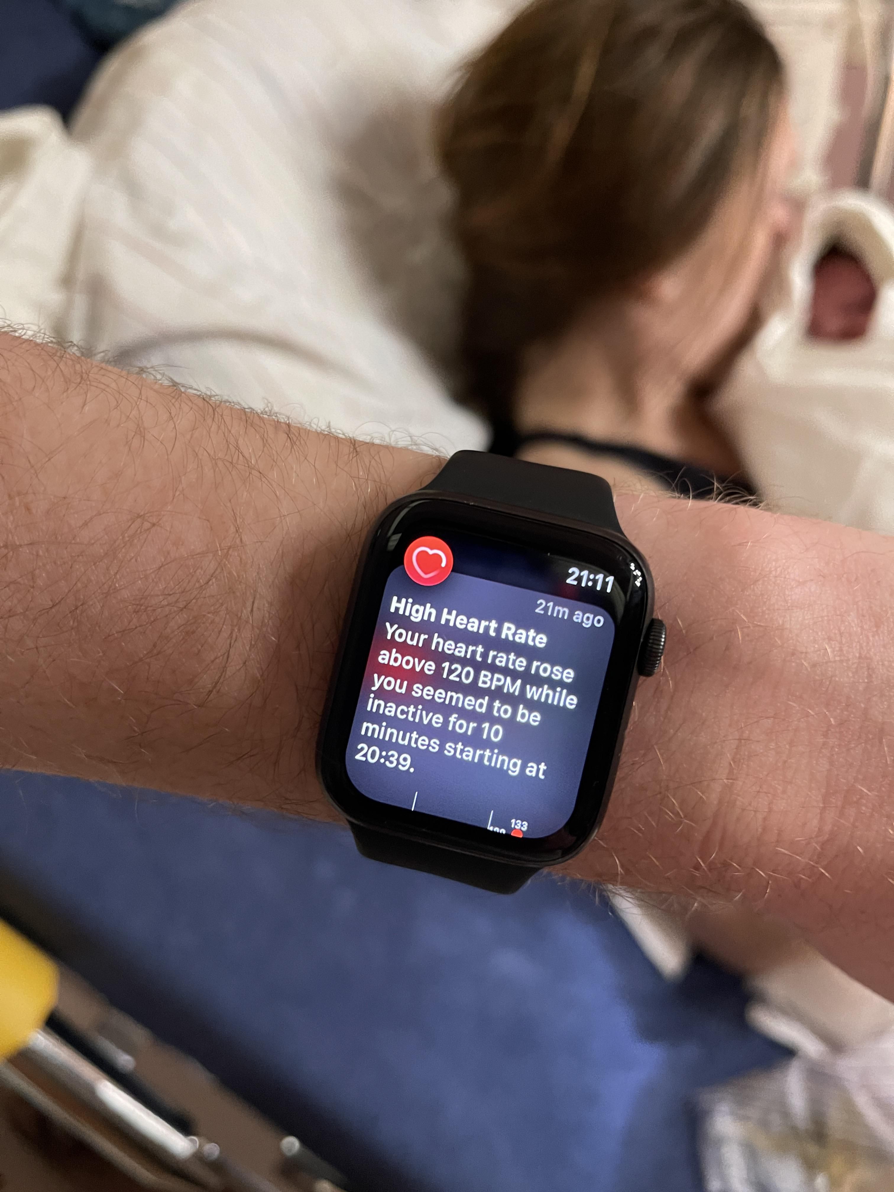 My Apple Watch summing up me watching the birth of my Son in one sentence….