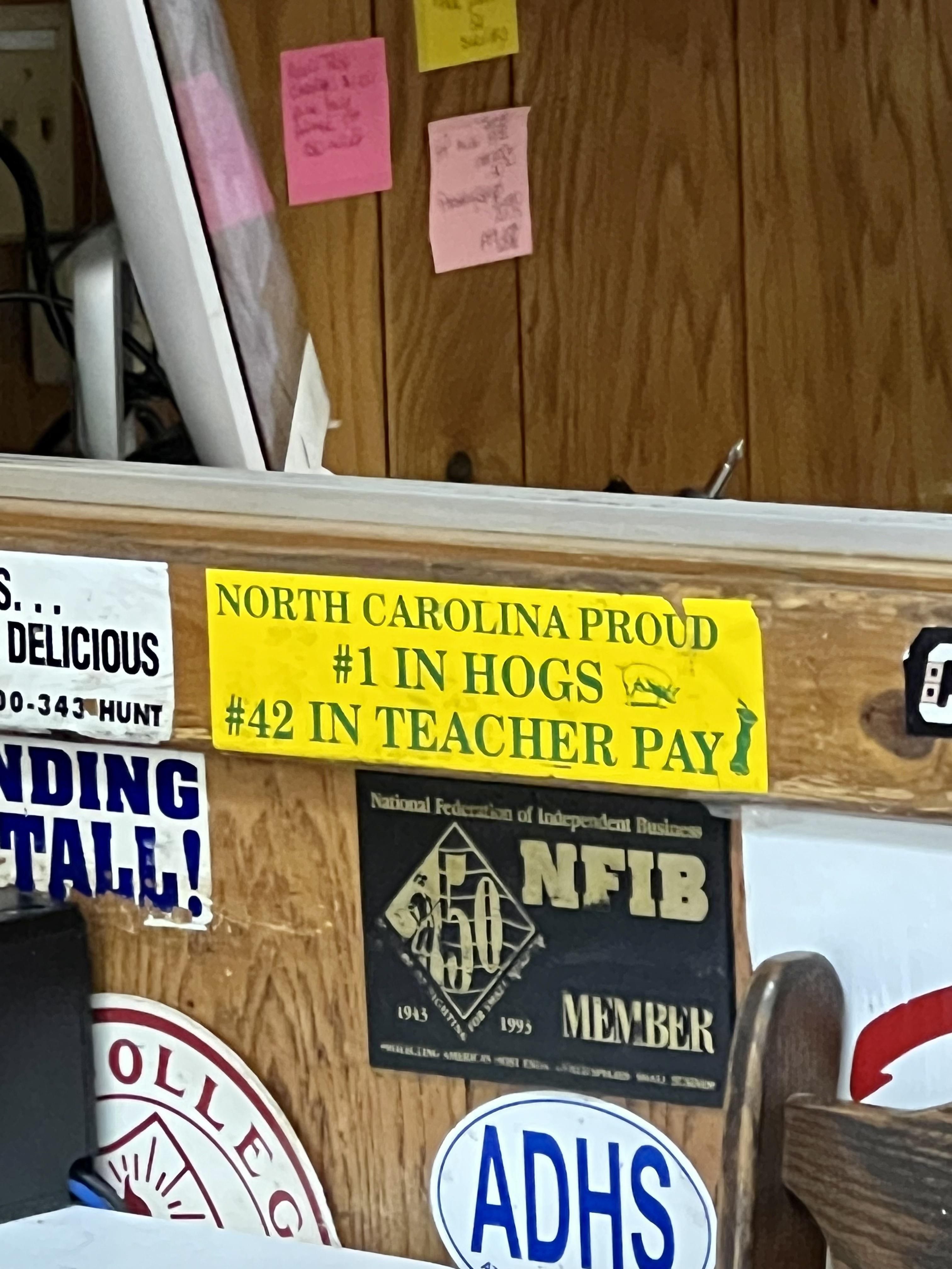On the wall at a bbq joint in North Carolina.