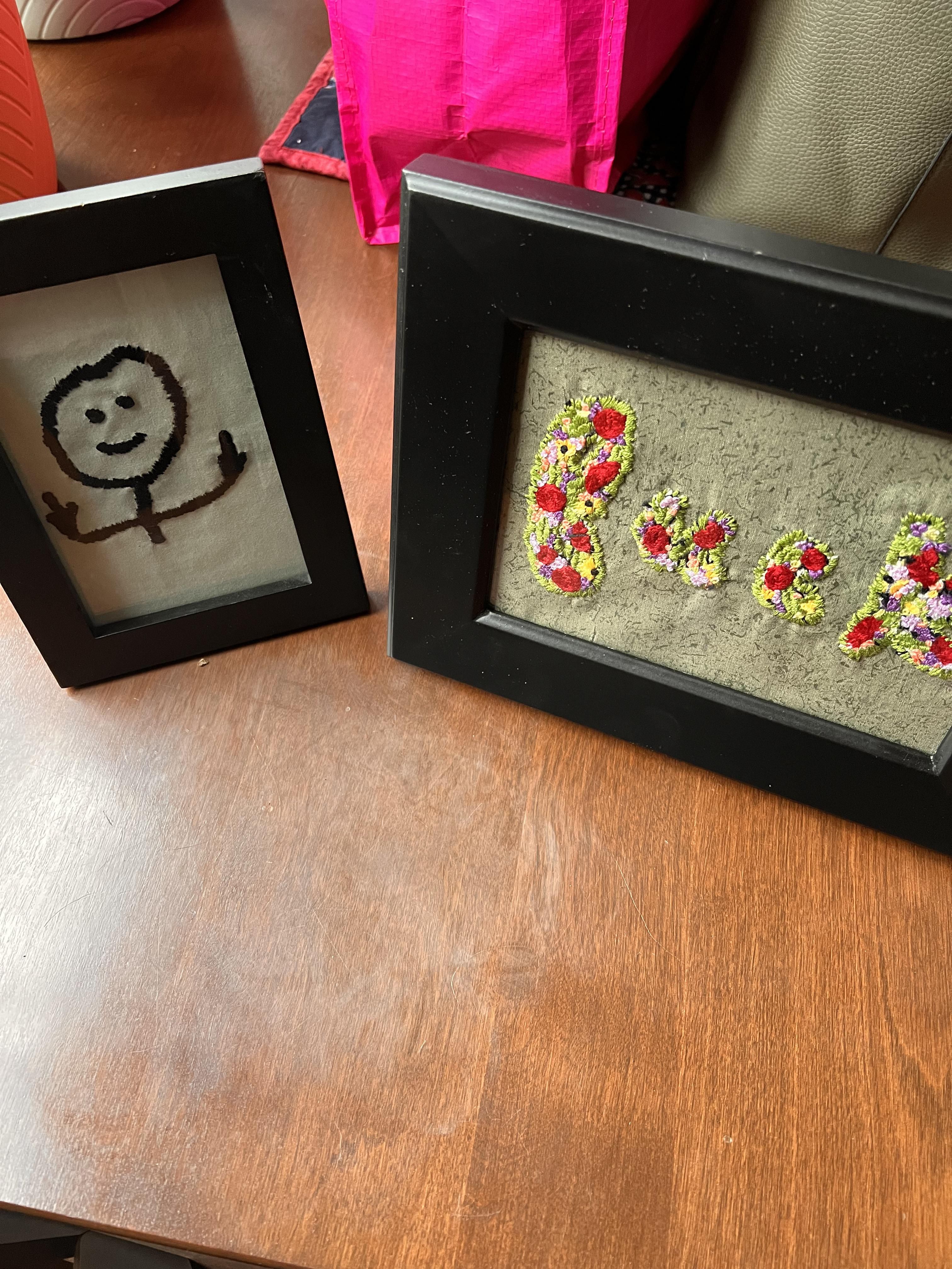I met a super nice retired lady last week who told me she loves to embroider on her free time. I asked for some art work and she delivered these to me today.