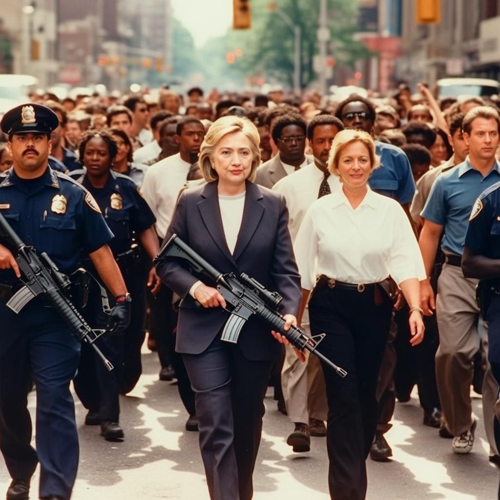 Hilary Clinton leading a pro 2nd Amendment march, in NYC, after her loss to Donald Trump